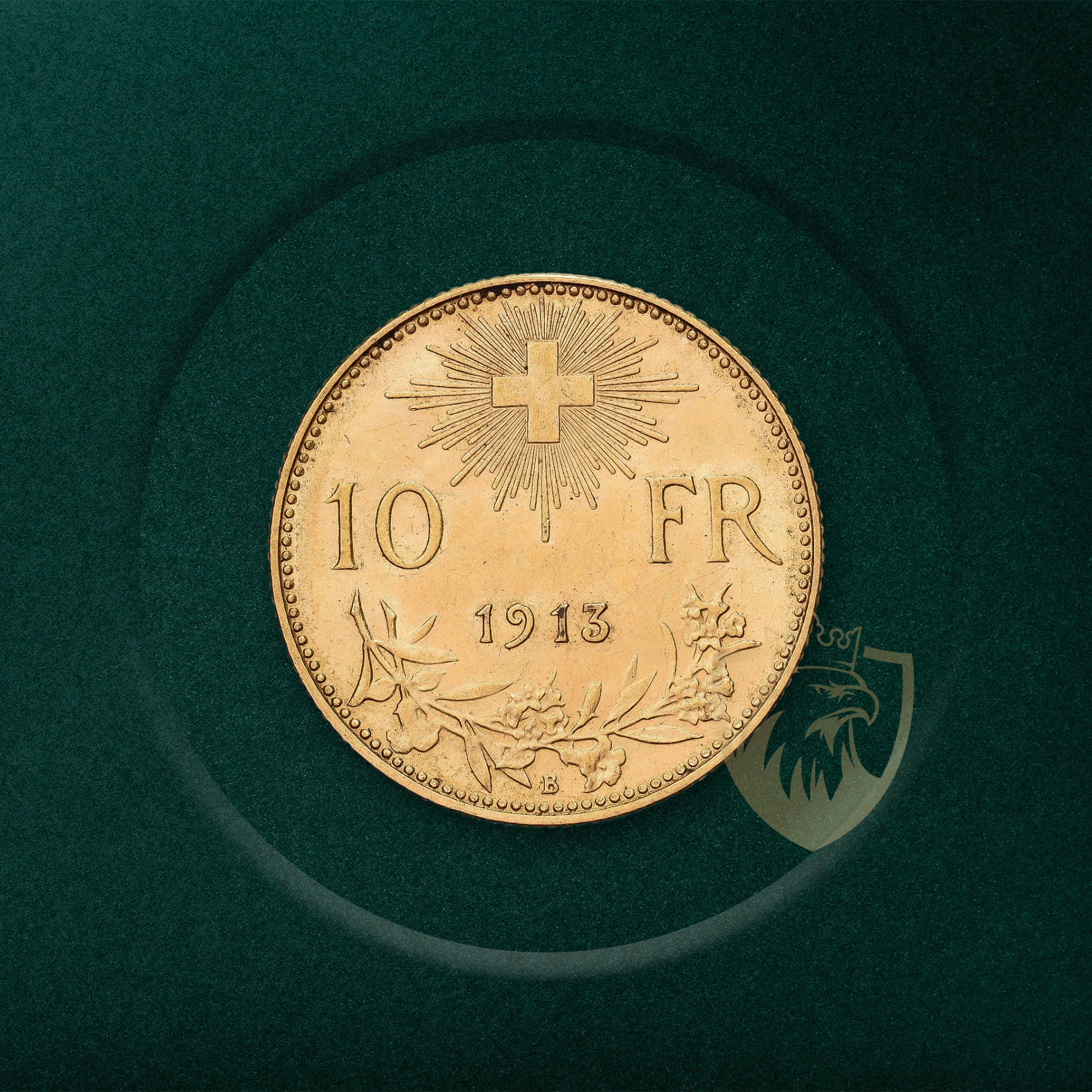 3.227 гр. - Златна Монета 10 златни швейцарски Франка – „Вренели“ (1913)