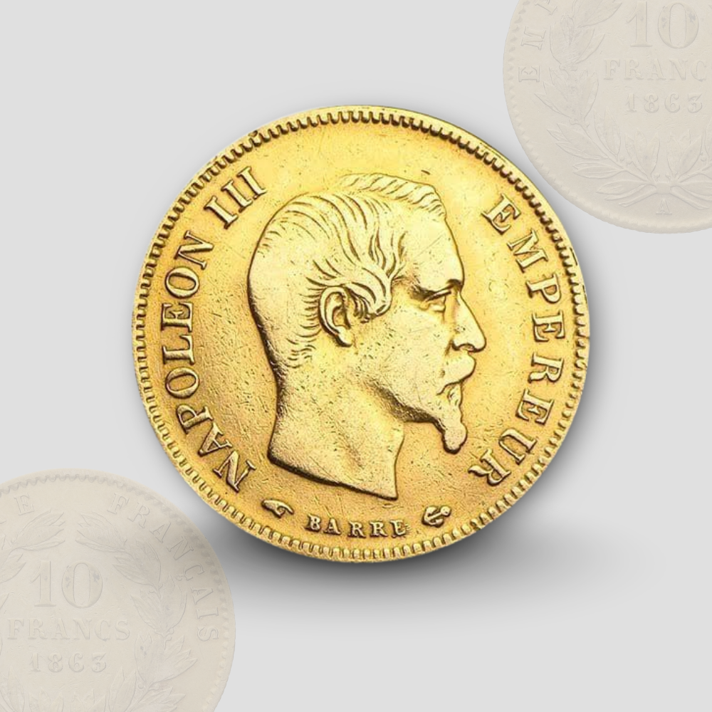 3.23 гр. – Златна Монета 10 Френски Франка – Наполеон III – 1854- 1860