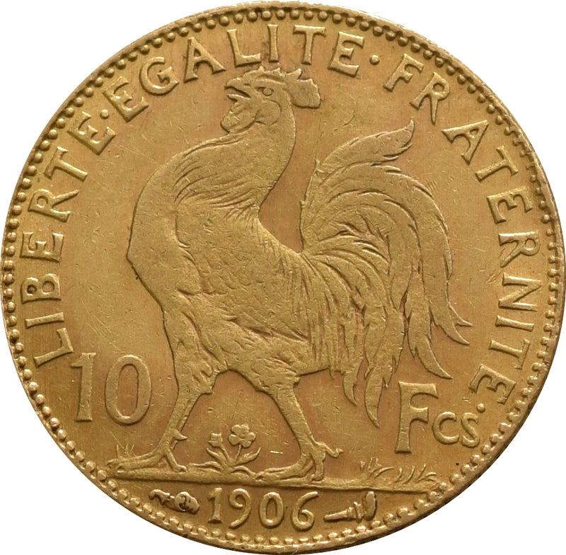 3.23 гр. – Златна Монета 10 Френски Франка – „Мариана и Петелът“ (1900–1909)