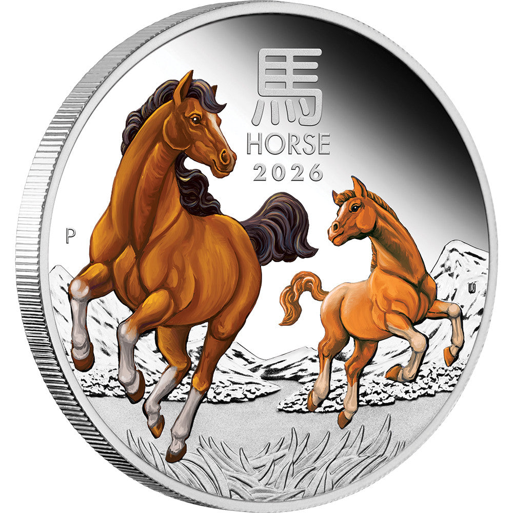 31.10 гр. – Сребърна Монета Австралийски Лунар III – Година на Коня 2026 (Proof & Colored)