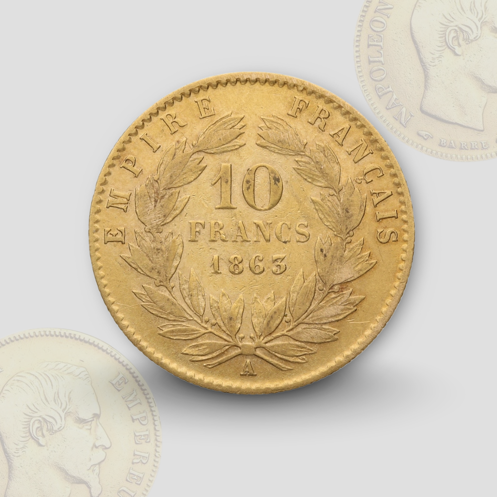 3.23 гр. – Златна Монета 10 Френски Франка – Наполеон III – 1854- 1860