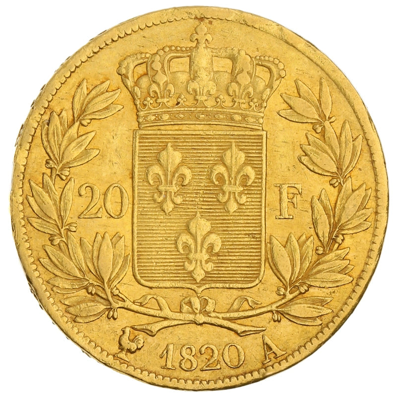 6.45 гр. – Златна Монета 20 Френски Франка – Луи XVIII (1816–1824)