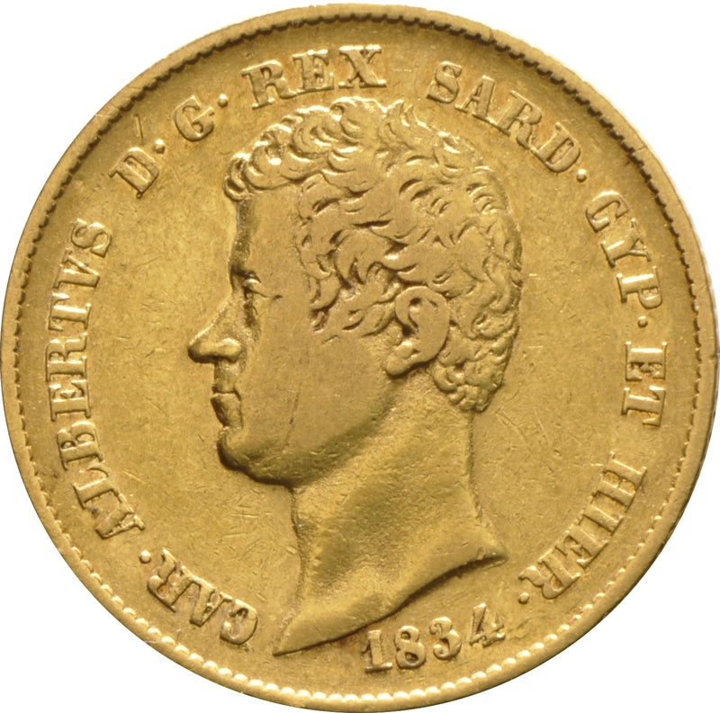 6.45 гр. – 20 златни Лири – Кралство Сардиния (Карл Алберт) – 1831–1849