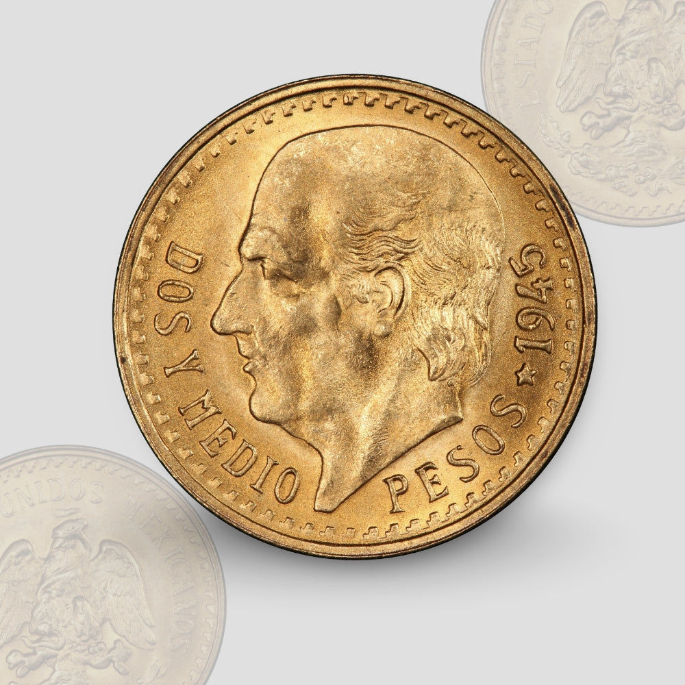 2.08 гр. – 2.5 златни мексикански Песо (Dos y Medio Pesos) – Идалго