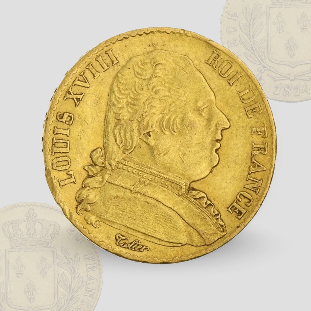 6.45 гр. – Златна Монета 20 Френски Франка – Луи XVIII (1814–1815)