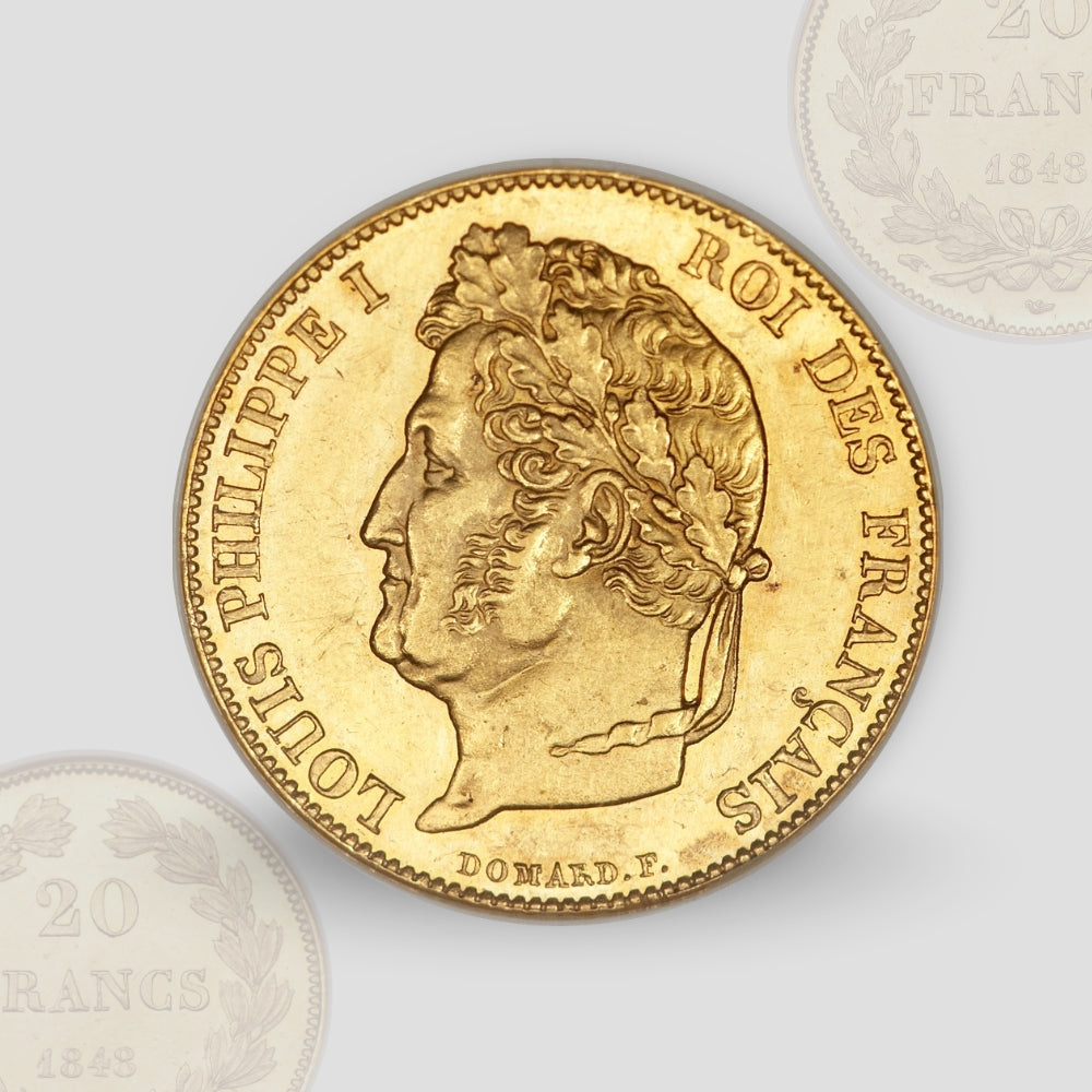 6.45 гр. – Златна Монета 20 Френски Франка – Луи-Филип I (1830–1848)