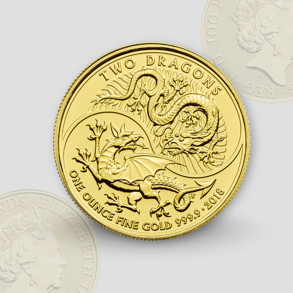 31.1 гр. (1 oz) - Златна монета Двата дракона (Two Dragons) 2018