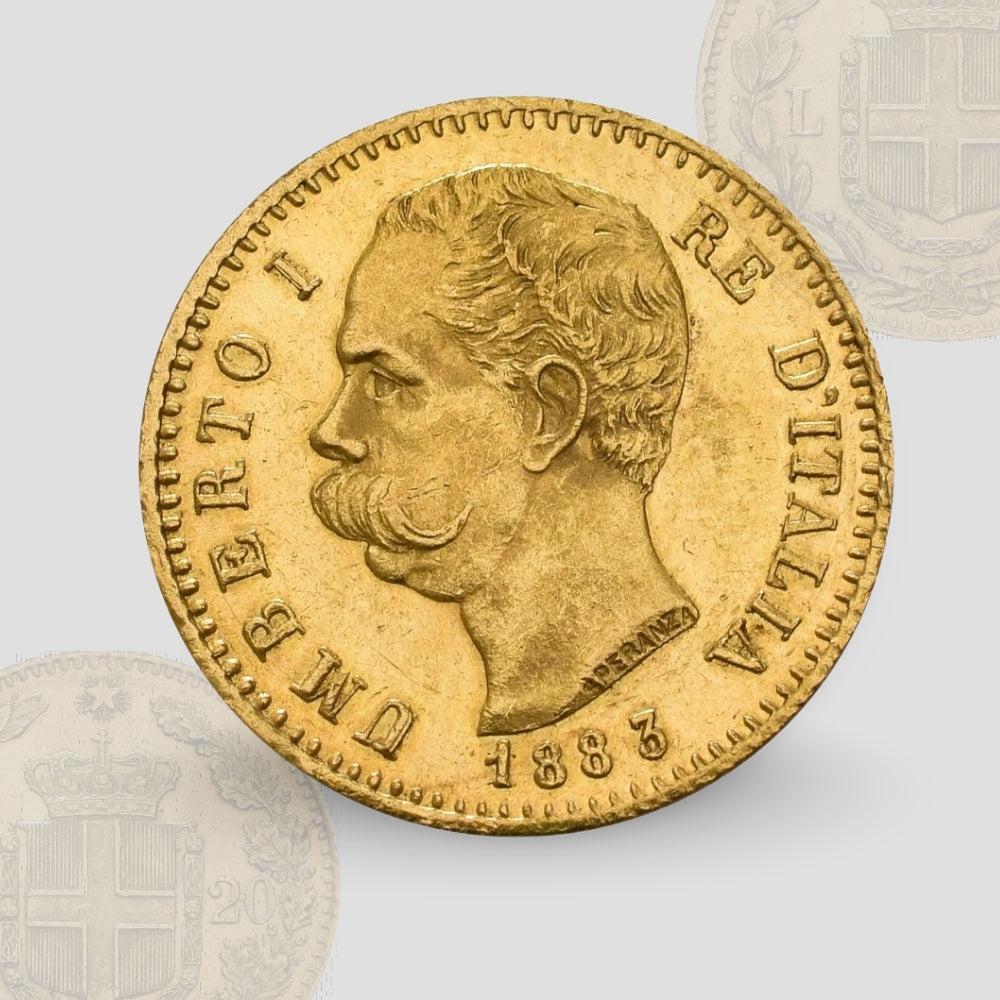 6.45 гр. – Златна Монета 20 италиански Лири – Крал Умберто I (1878–1897)