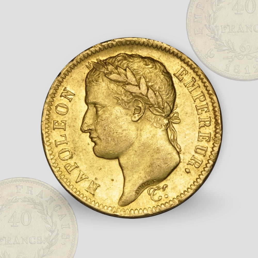 12.90 гр. – Златна Монета 40 Френски Франка – Наполеон I (Лавров венец) – 1812