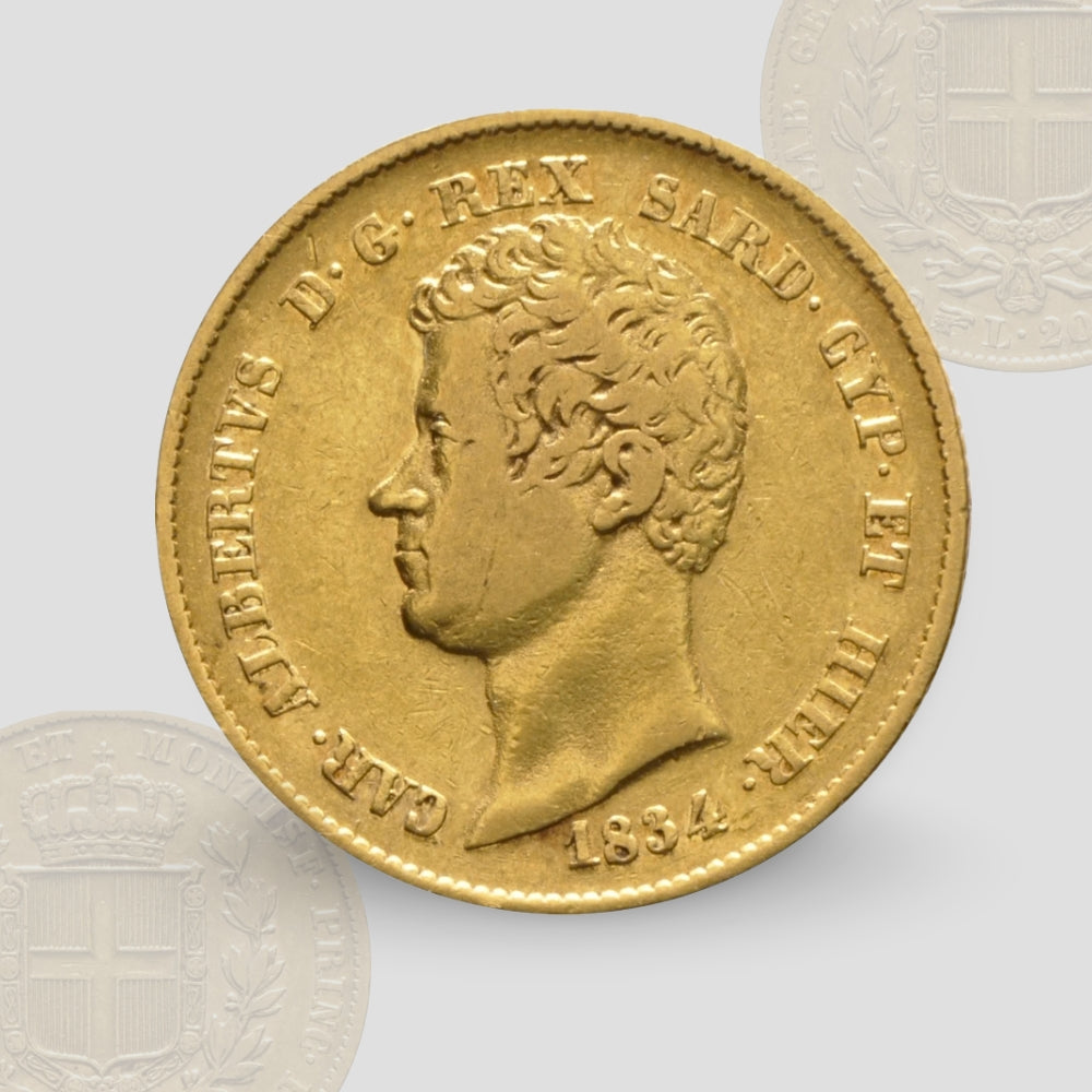 6.45 гр. – 20 златни Лири – Кралство Сардиния (Карл Алберт) – 1831–1849
