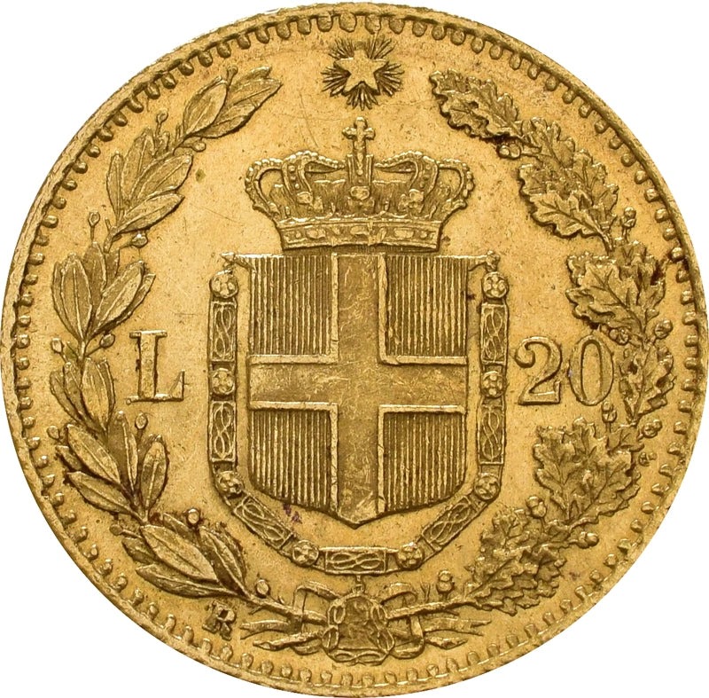 6.45 гр. – Златна Монета 20 италиански Лири – Крал Умберто I (1878–1897)