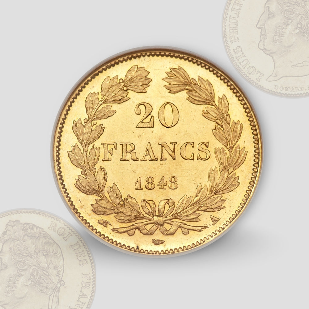 6.45 гр. – Златна Монета 20 Френски Франка – Луи-Филип I (1830–1848)