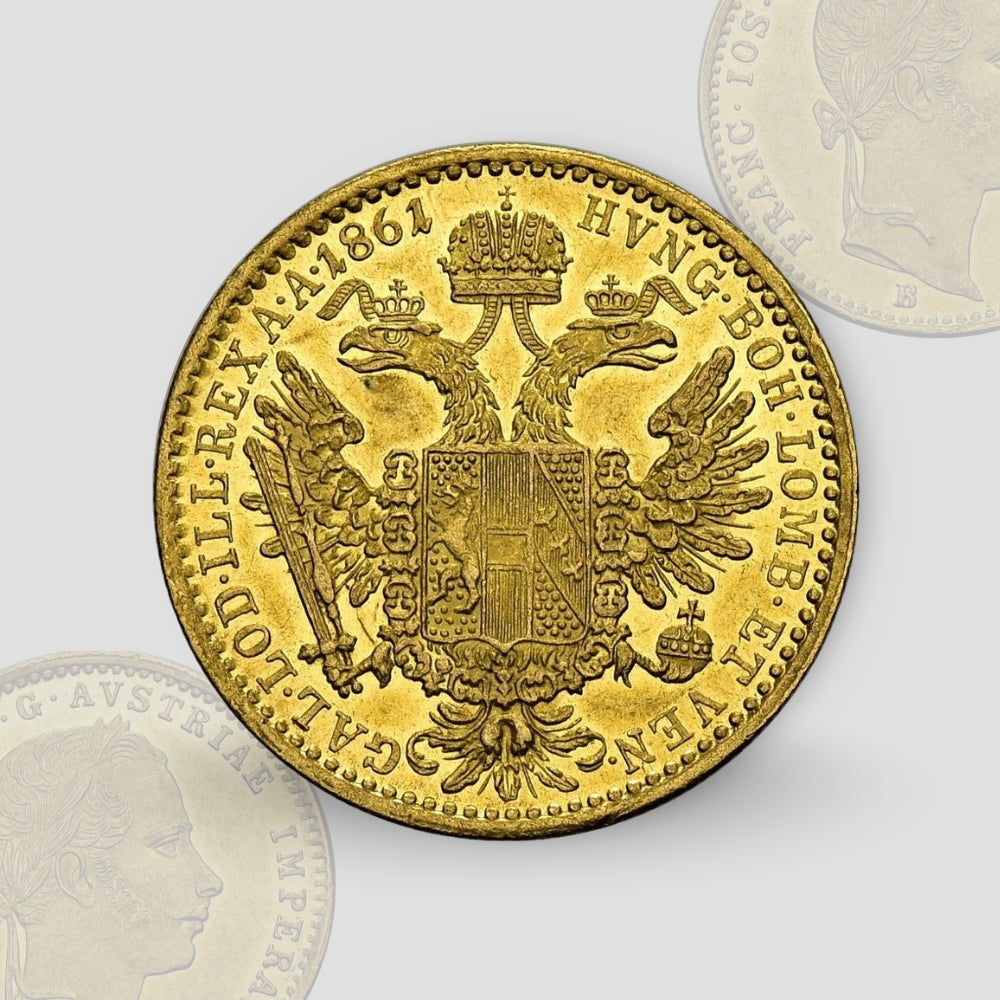 3.49 гр. –  Златна Монета 1 Австрийски Дукат (1861) – Оригинална емисия