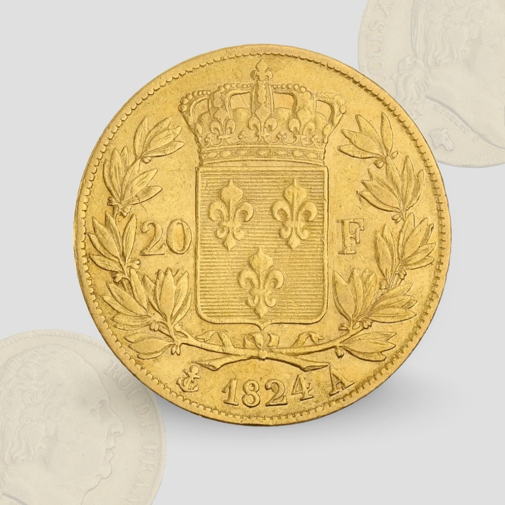 6.45 гр. – Златна Монета 20 Френски Франка – Луи XVIII (1816–1824)