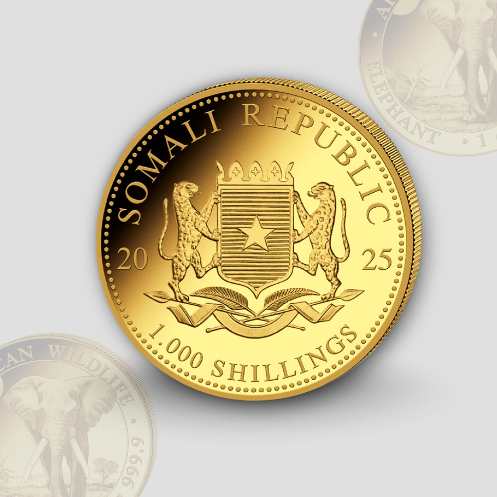 31.1 g (1 oz) – Златна Монета Сомалийски слон (Somalia Elephant) 2025