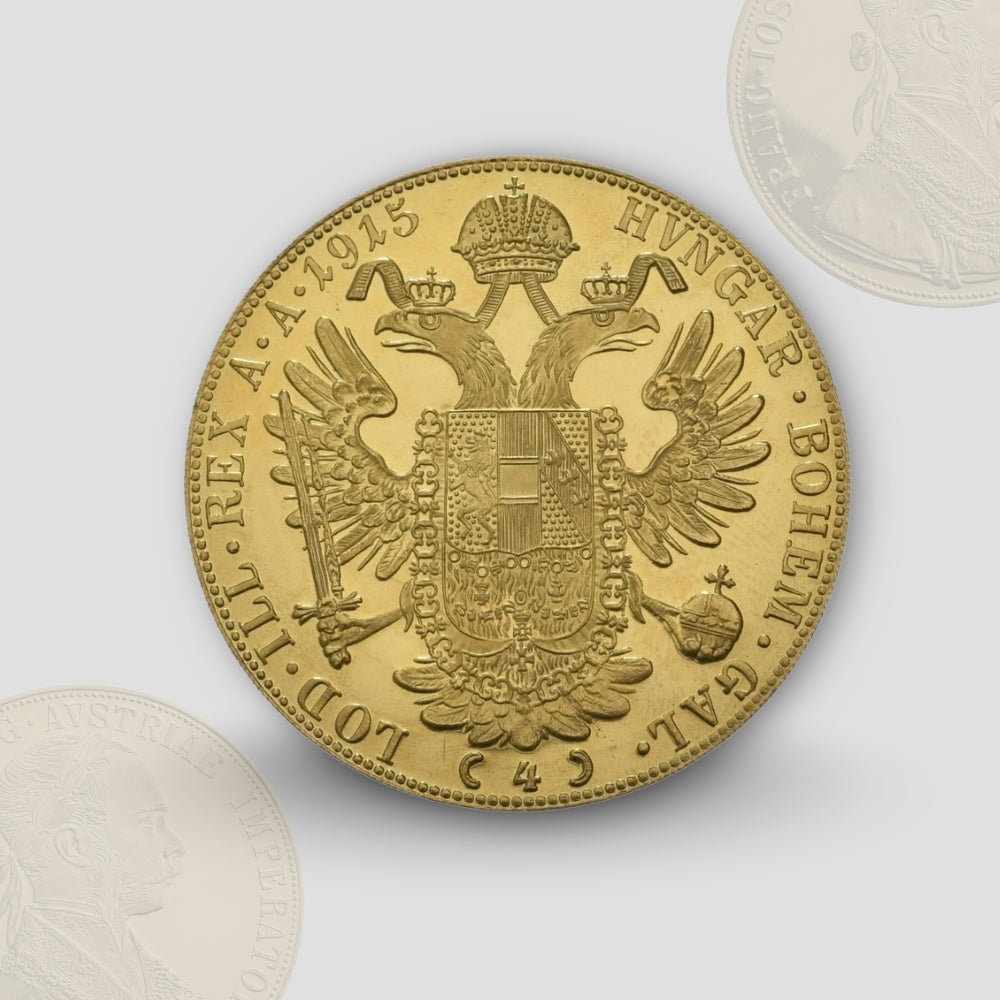 13.96 гр. – Златна Монета 4 Австрийски Дуката 1915 (Ристрайк)