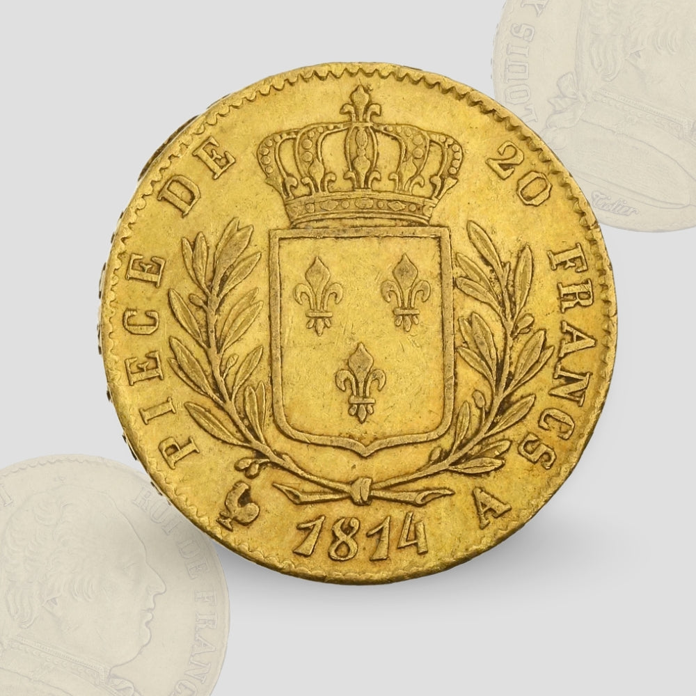 6.45 гр. – Златна Монета 20 Френски Франка – Луи XVIII (1814–1815)