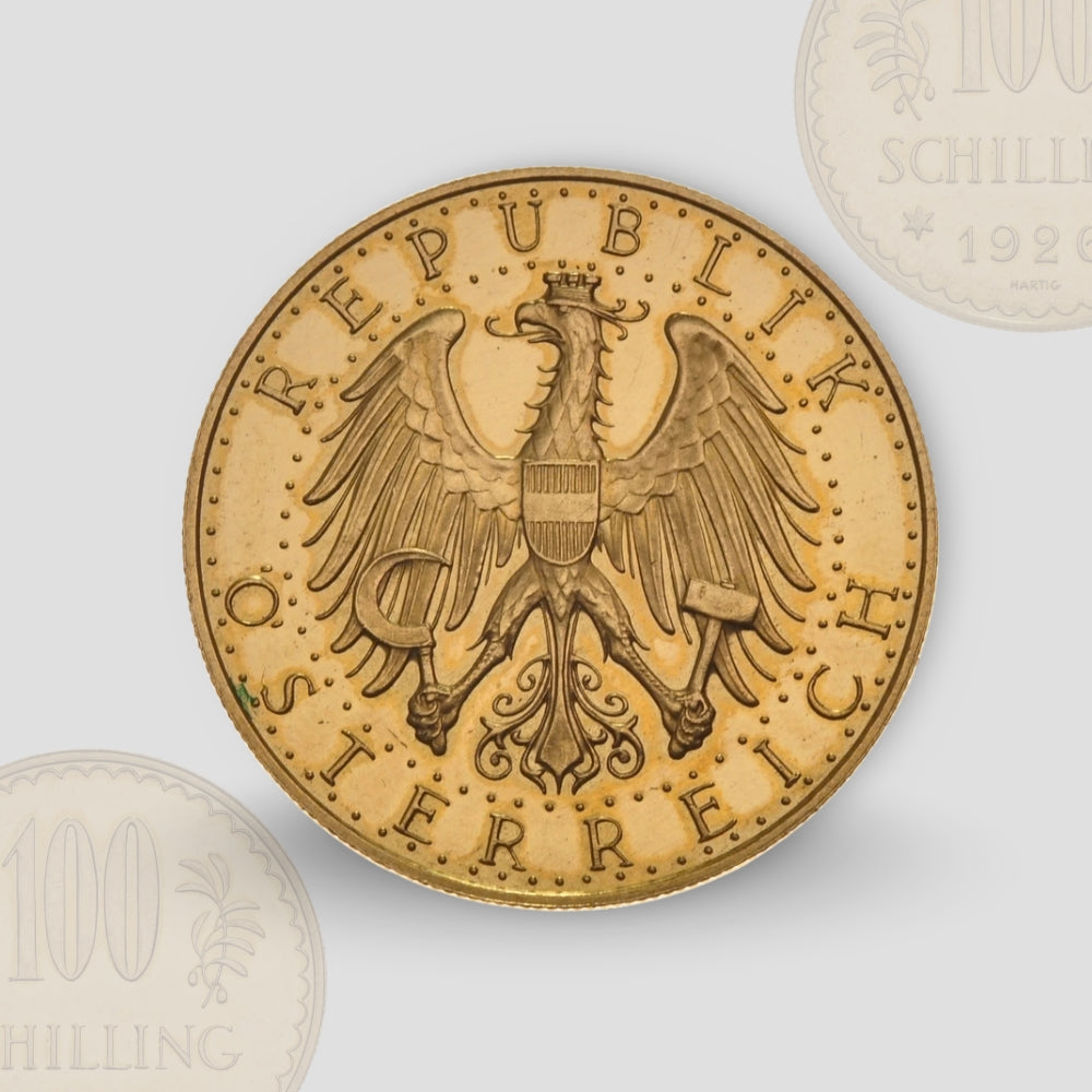 23.52 гр. –  Златна Монета 100 Австрийски Шилинга (1929) – Република Австрия