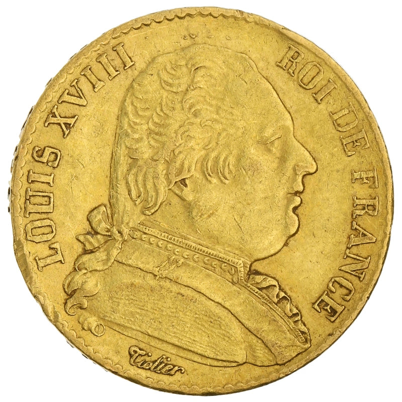 6.45 гр. – Златна Монета 20 Френски Франка – Луи XVIII (1814–1815)