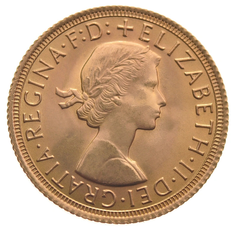 7.98 гр. – Златен Суверен – Кралица Елизабет II (Първи портрет), 1957-1968