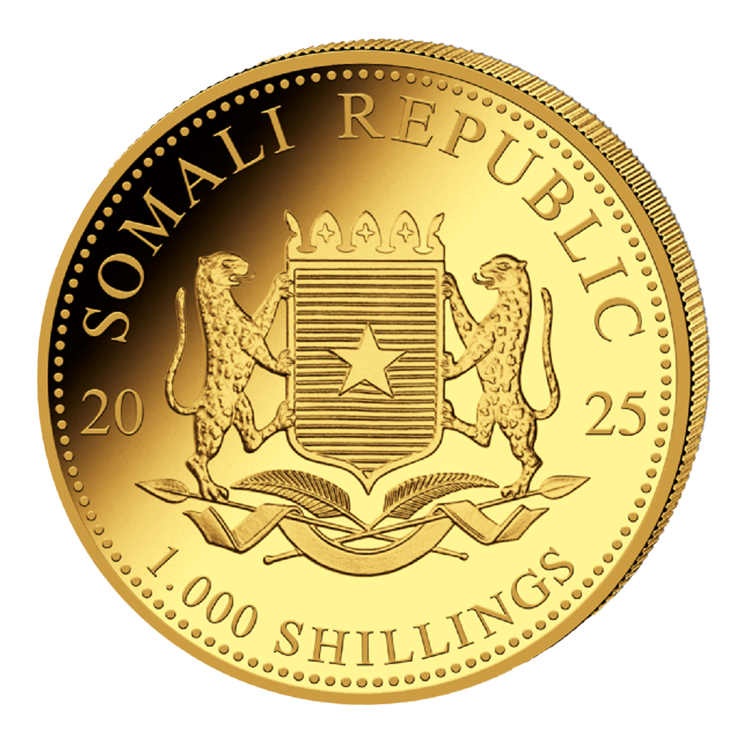 31.1 g (1 oz) – Златна Монета Сомалийски слон (Somalia Elephant) 2025