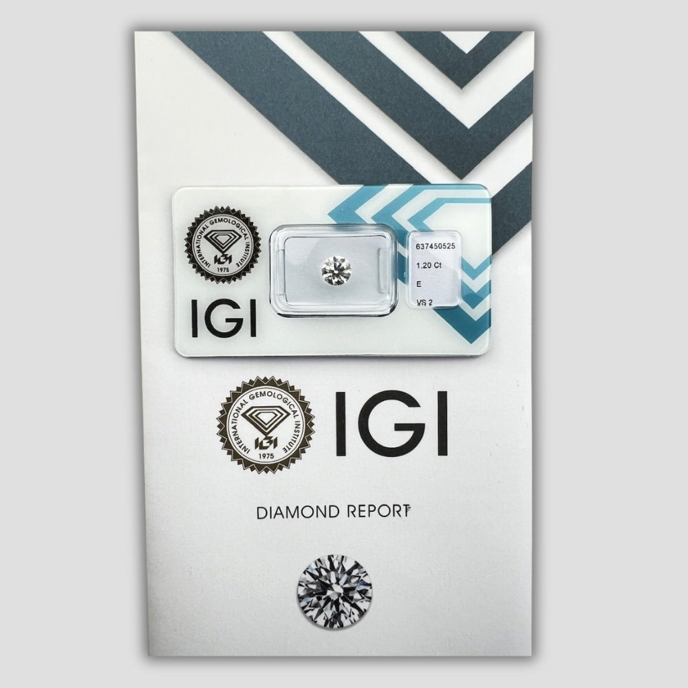 1.20 ct Естествен Диамант – Round Brilliant (Цвят E, Triple Ex) – IGI Сертифициран