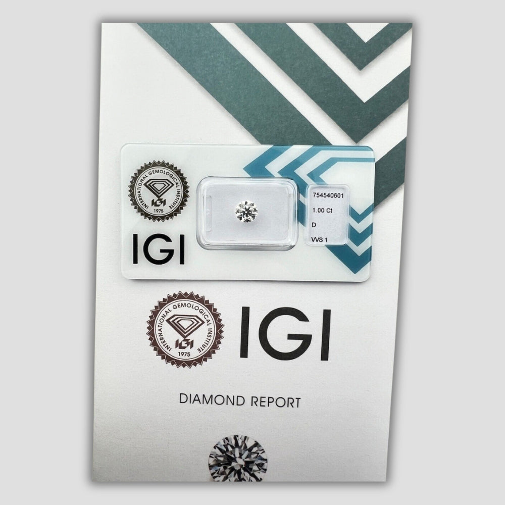 1.00 ct Естествен Диамант – Round Brilliant (Цвят D, VVS1 Чистота) – IGI Сертифициран