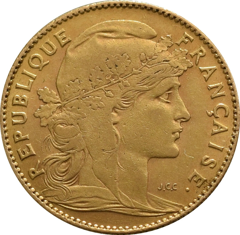 3.23 гр. – Златна Монета 10 Френски Франка – „Мариана и Петелът“ (1900–1909)