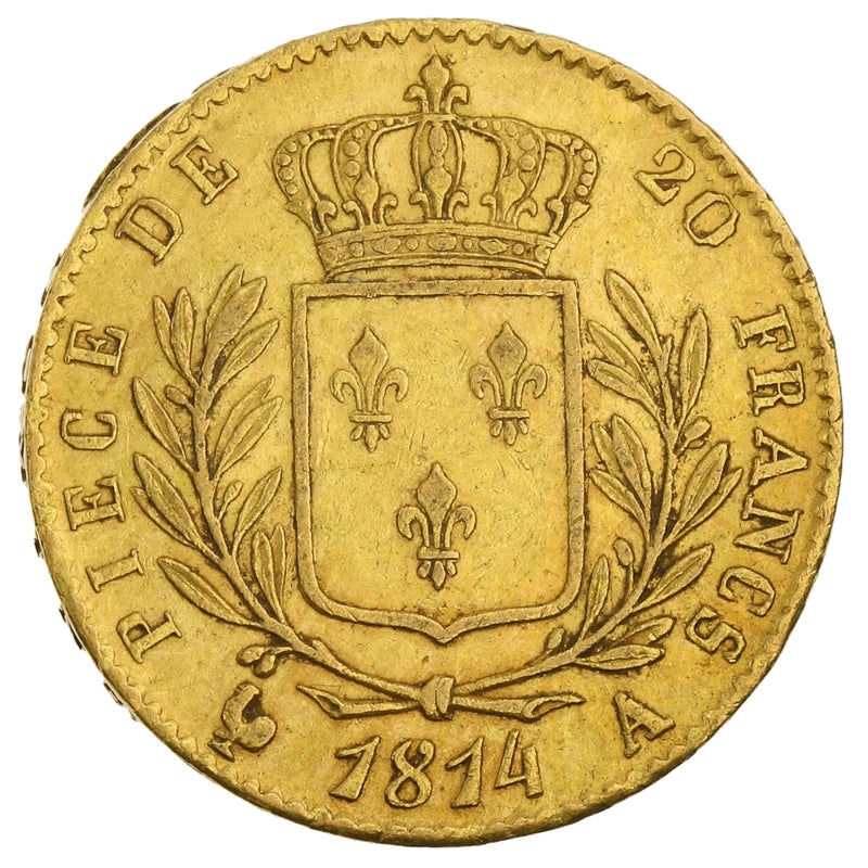 6.45 гр. – Златна Монета 20 Френски Франка – Луи XVIII (1814–1815)
