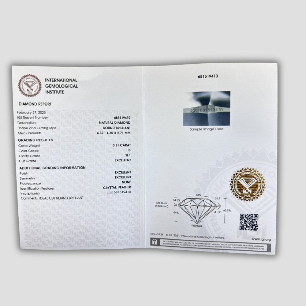 Комплект 2 бр. Естествени Диаманта (Matched Pair) – 0.62 ct Общо (Цвят D, Triple Ex) – IGI Сертифицирани