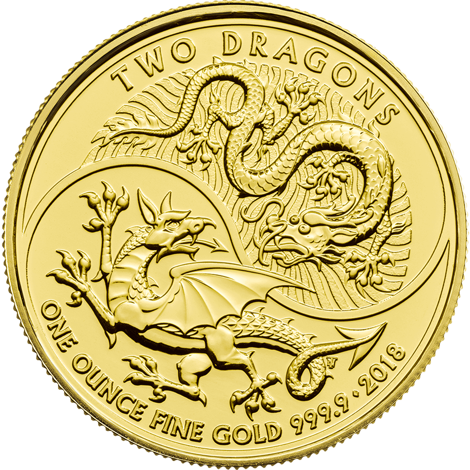 31.1 гр. (1 oz) - Златна монета Двата дракона (Two Dragons) 2018