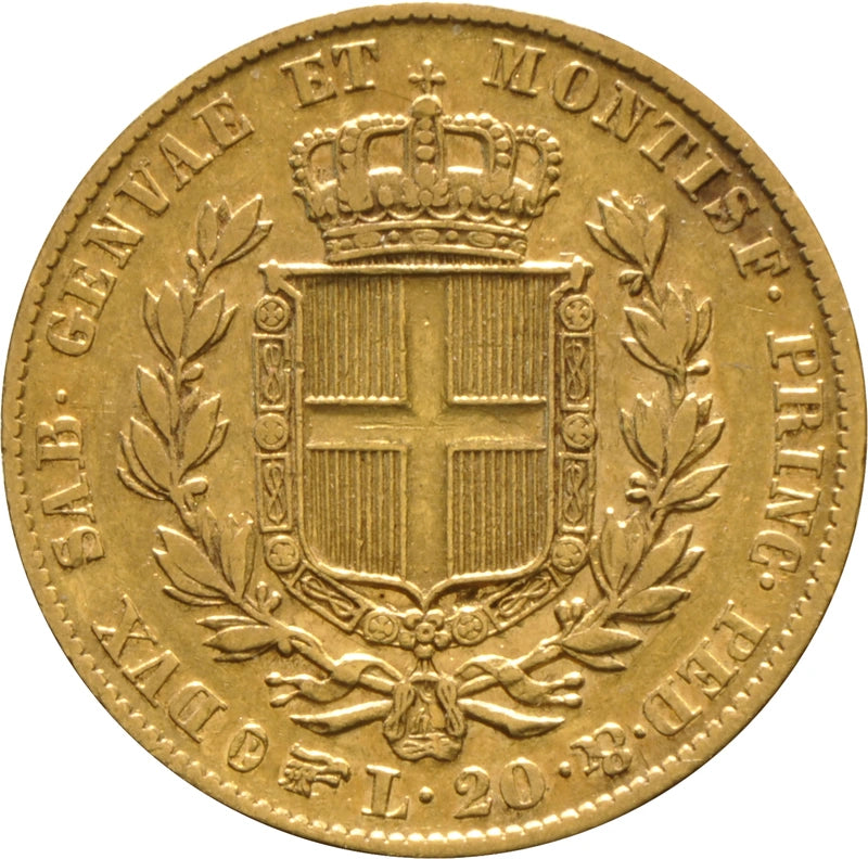 6.45 гр. – 20 златни Лири – Кралство Сардиния (Карл Алберт) – 1831–1849