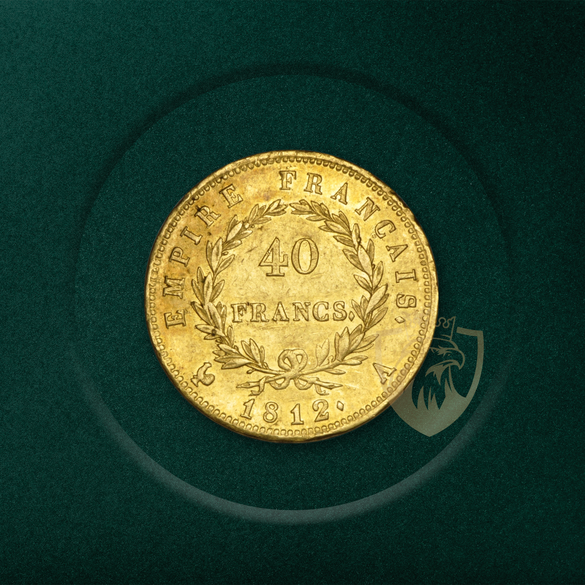 12.90 гр. – Златна Монета 40 Френски Франка – Наполеон I (Лавров венец) – 1812