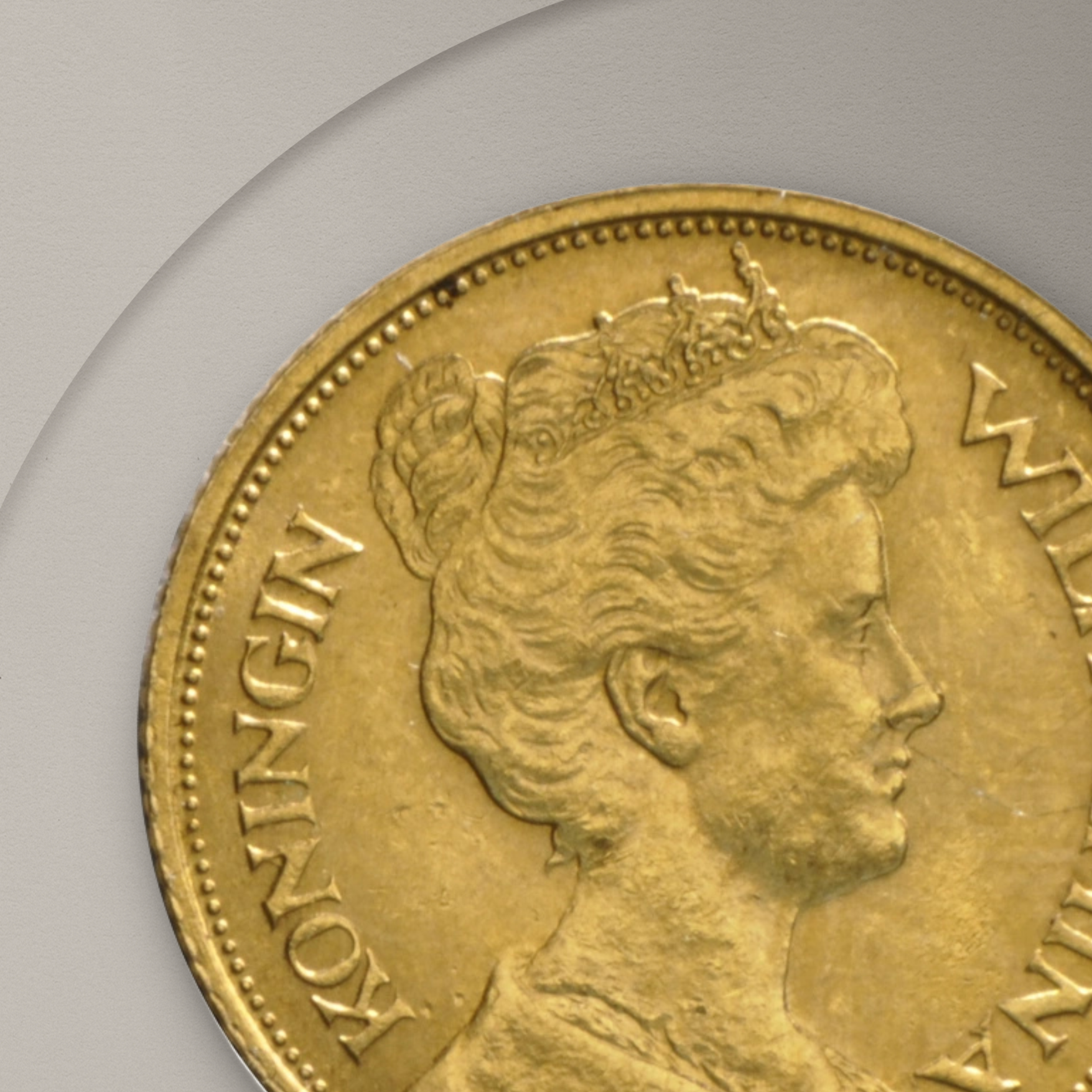 5 Златни Холандски Гулдена (Gulden) „Вилхелмина“ (Wilhelmina) – Royal Dutch Mint (1912)
