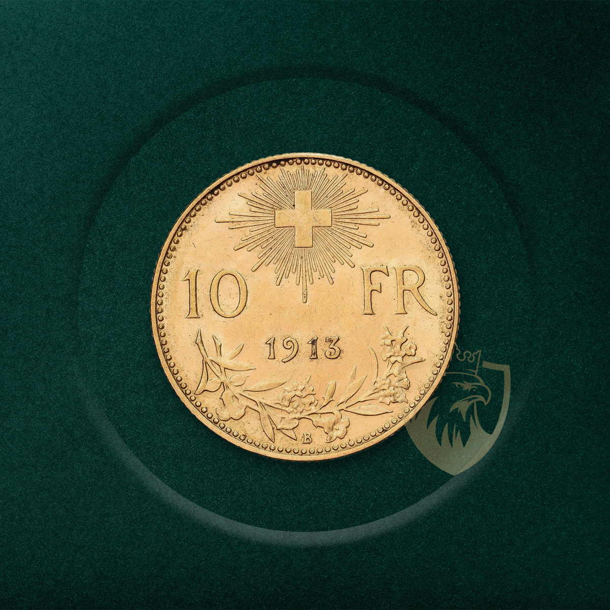 3.227 гр. - Златна Монета 10 златни швейцарски Франка – „Вренели“ (1913)
